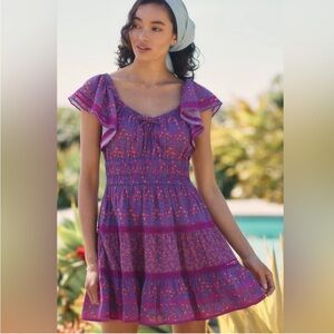 Roller Rabbit Augusta Flutter Sleeve Mini Dress in Pink Berry Print W2227 Sz S